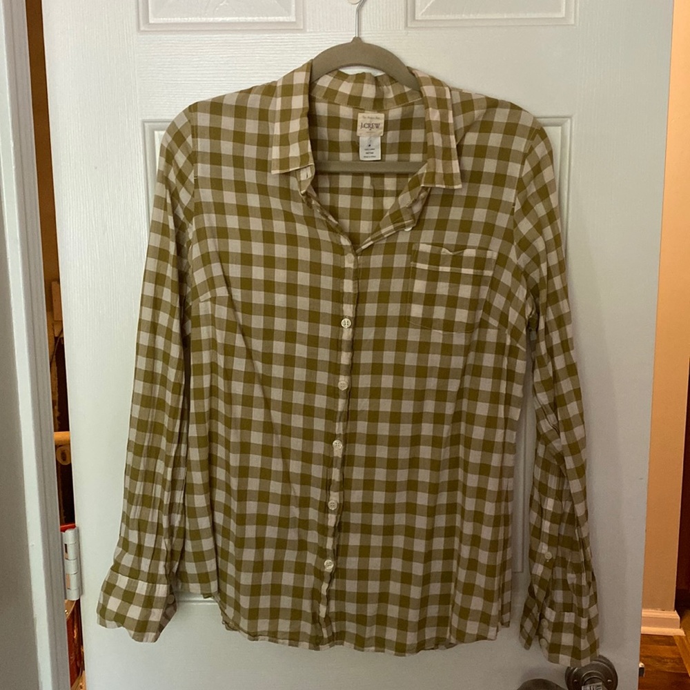 J. Crew gingham button down. Size med